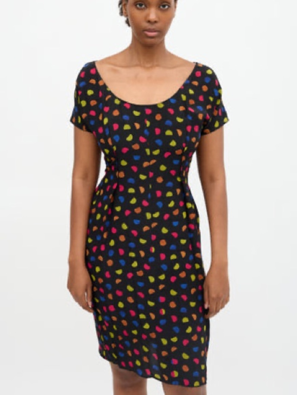 Prada Vintage 100% Silk 2008 Collection Multi Color Black Dress Size 38
